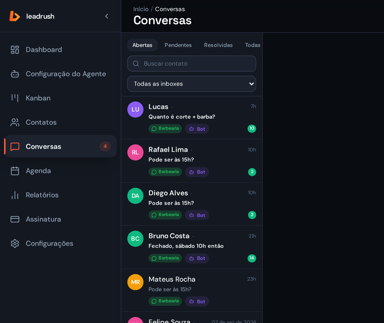 Tela real do sistema: Todas as conversas do WhatsApp num lugar